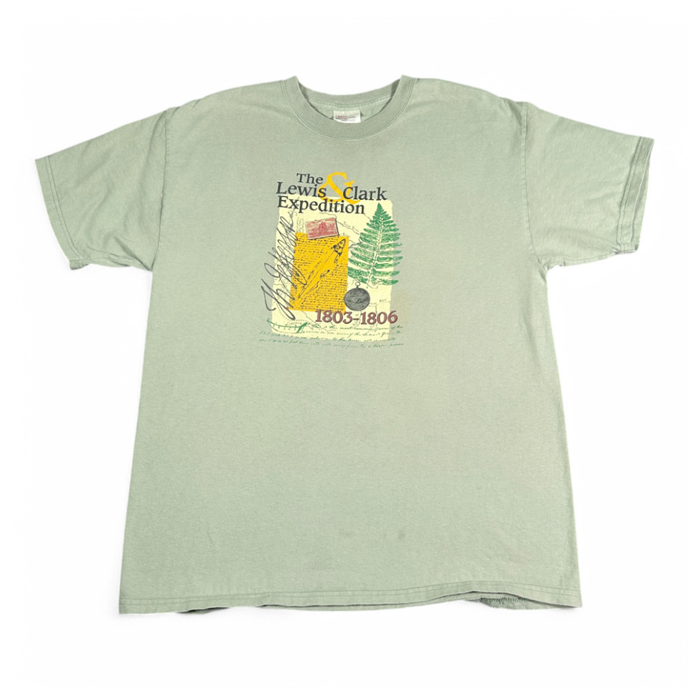 Vintage Lewis & Clark Expedition Shirt Adult LARGE Green American History 90s